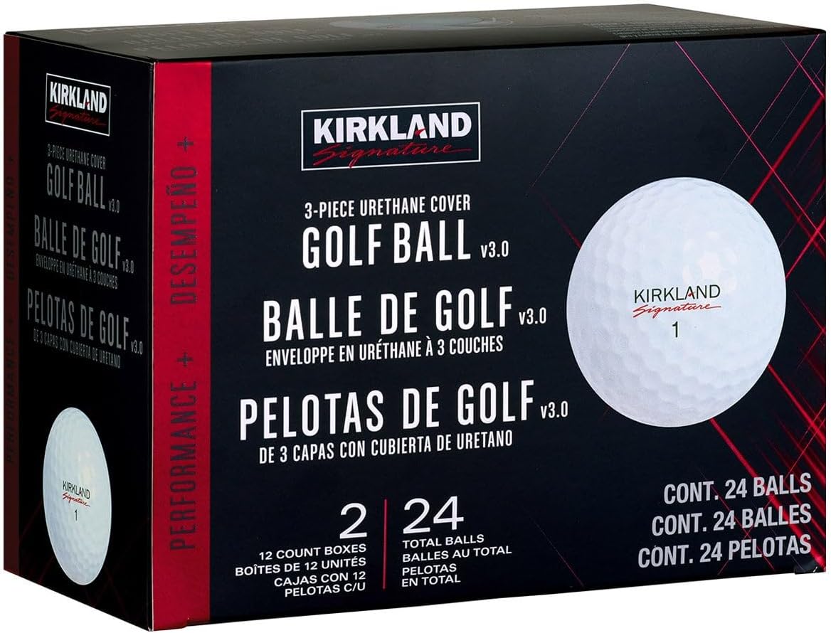 Kirkland Signature V3.0#1654518 Performance Plus 3-Piece Urethane Covered Golf Ball (2 Dozen, 24 Balls) | usga certified, urethane cover, low compression, all weather, greenside spin, 2 dozen value, tournament approved