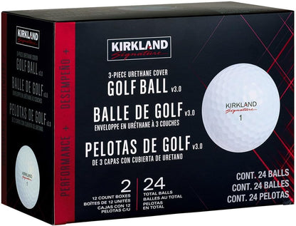 Kirkland Signature V3.0#1654518 Performance Plus 3-Piece Urethane Covered Golf Ball (2 Dozen, 24 Balls) | usga certified, urethane cover, low compression, all weather, greenside spin, 2 dozen value, tournament approved
