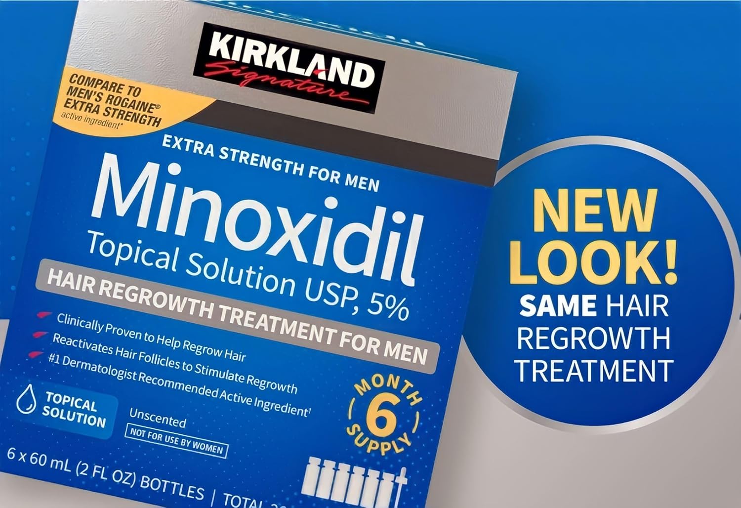 Kirkland Minoxidil 5% for Men, Topical Solution Extra Strength Hair Regrowth Treatment, 6 Months Supply, Total 12 Fl Oz, Dropper Applicator, Exclusive 2 MicroFiber Cleaning Cloths and Comb Included