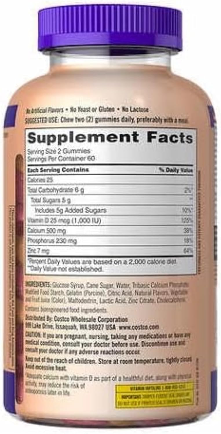 Kirkland Signature Chewable Calcium with Vitamin D3 Adult Gummies, 120 ct x 1 Bottle