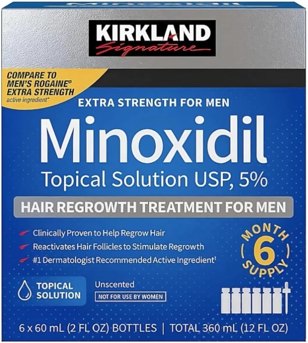 Kirkland Signature Minoxidil 5% Hair Regrowth Treatment Men 6 Mo | Topical Solution USP, Extra Strength