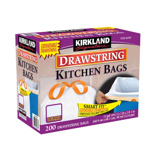 Kirkland Signature 13 Gallon 200 Ct Carton 100% recyclable Heavy Duty Drawstring Kitchen Trash Bags Garbage Bag,White (Copy) (Copy)