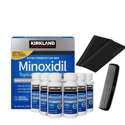 Kirkland Minoxidil 5% for Men, Topical Solution Extra Strength Hair Regrowth Treatment, 6 Months Supply, Total 12 Fl Oz, Dropper Applicator, Exclusive 2 MicroFiber Cleaning Cloths and Comb Included