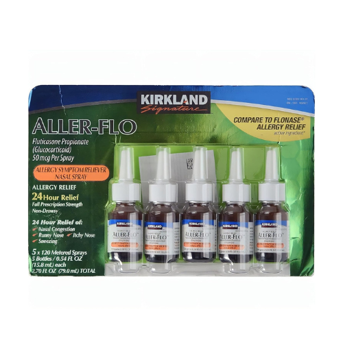 KIRKLAND Signature Aller-Flo Fluticasone Propionate (Glucorticoid) 5 Bottles x 120 Metered Sprays 0.54 Fl OZ per Bottle (15.8 mL x 5) 2.70 OZ Total (79 mL Total) 600 Total Sprays Total, 1-Pack